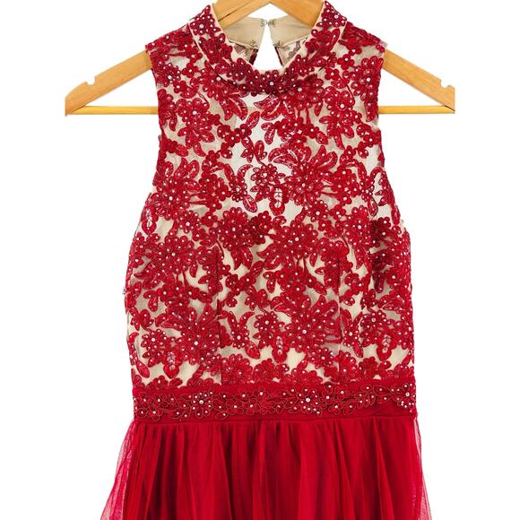 CITY TRIANGLES Women's Red Zippered Mini Lacy Party Dress Juniors 3‎ Formal - Picture 7 of 10